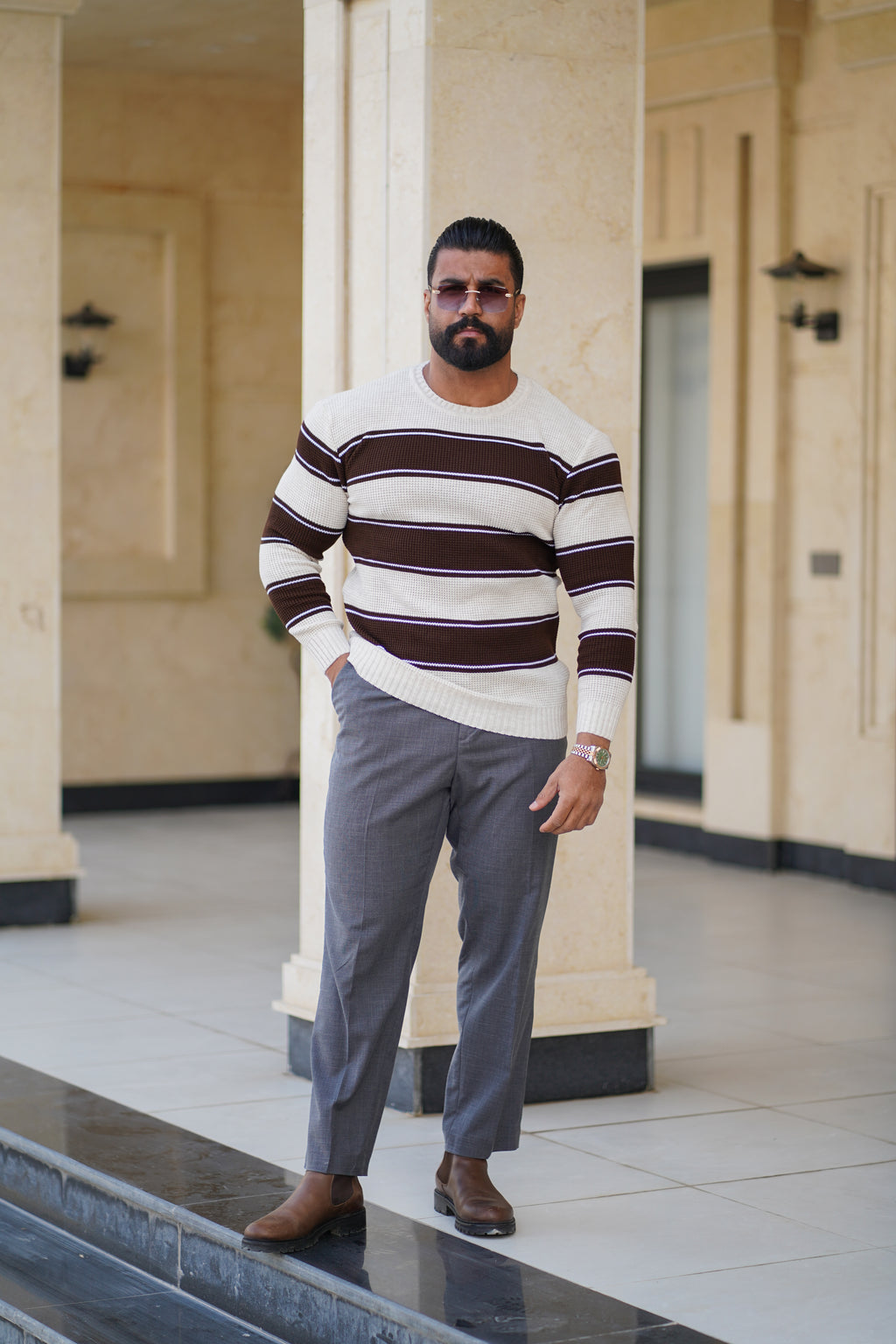 DAY ONE LONG SLEEVE WOOL STRIPED T-SHIRT - D1A107