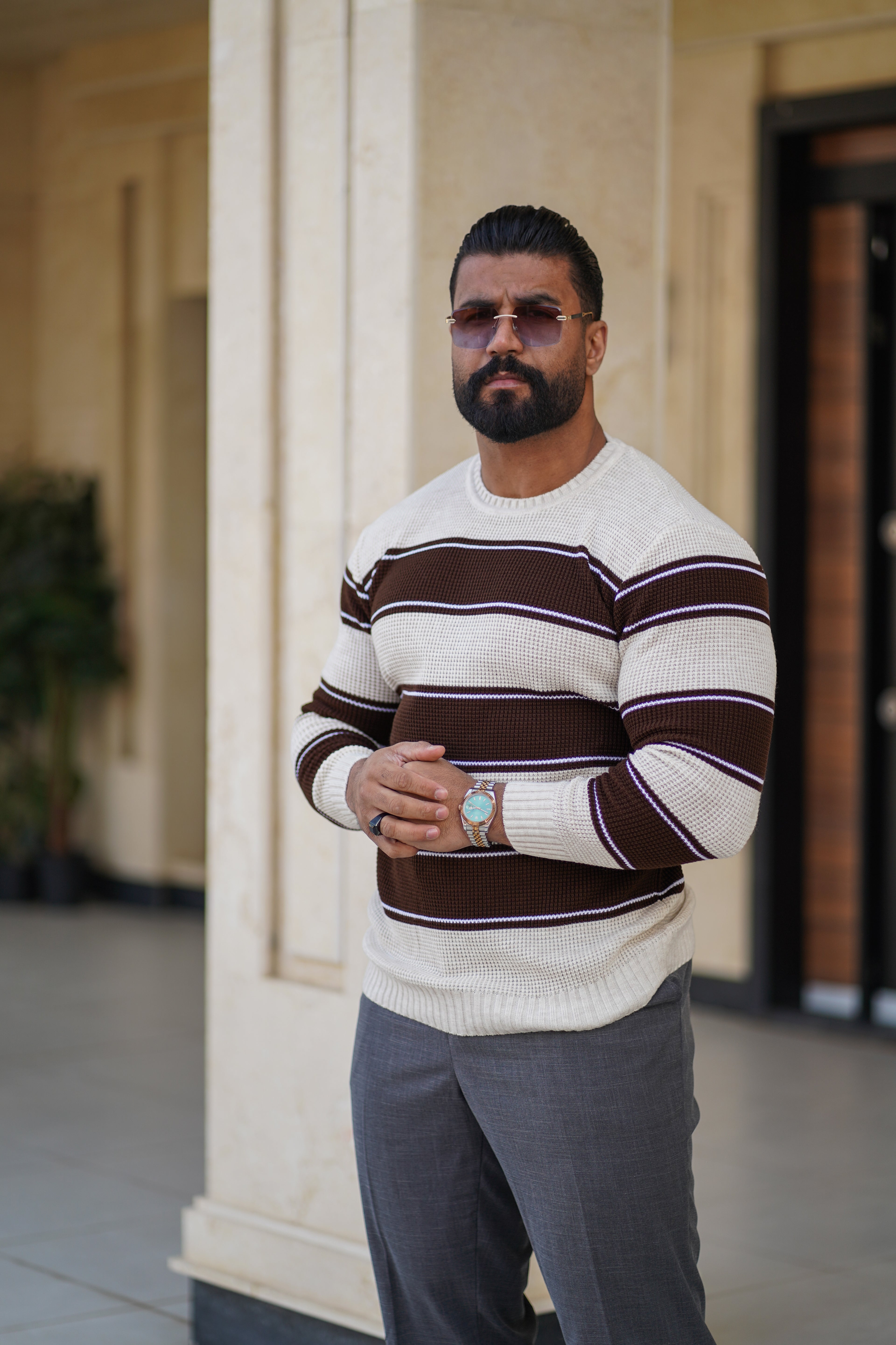 DAY ONE LONG SLEEVE WOOL STRIPED T-SHIRT - D1A107