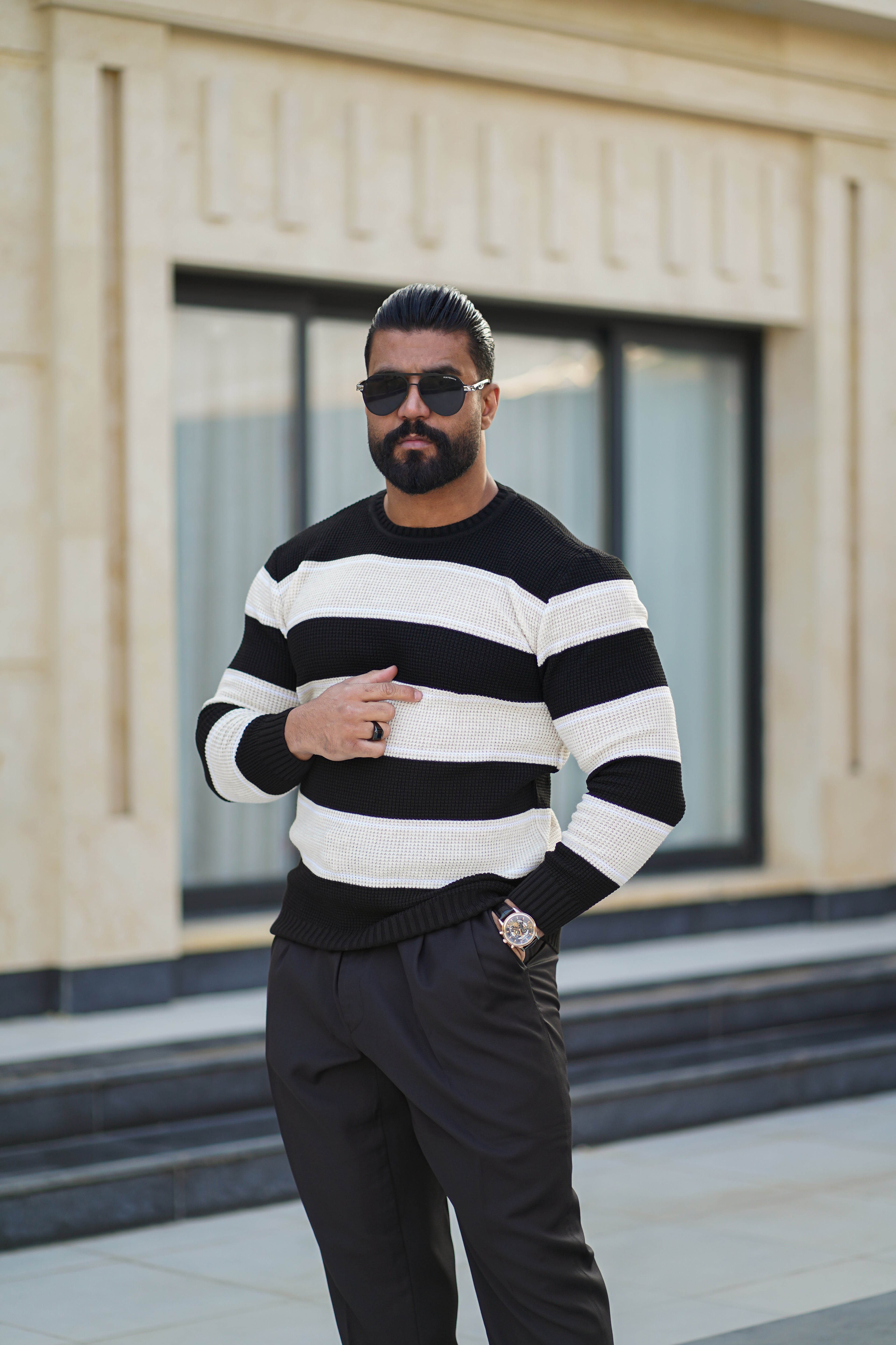 DAY ONE LONG SLEEVE WOOL STRIPED T-SHIRT - D1A107